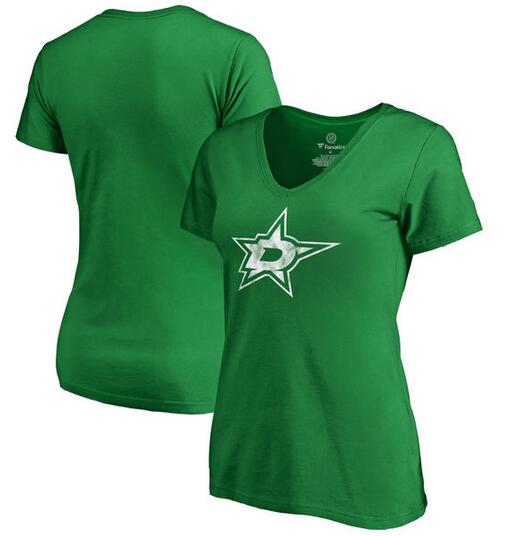 2020 NBA Dallas Stars Fanatics Branded Women St. Patrick Day White Logo TShirt  Kelly Green->nhl t-shirts->Sports Accessory
